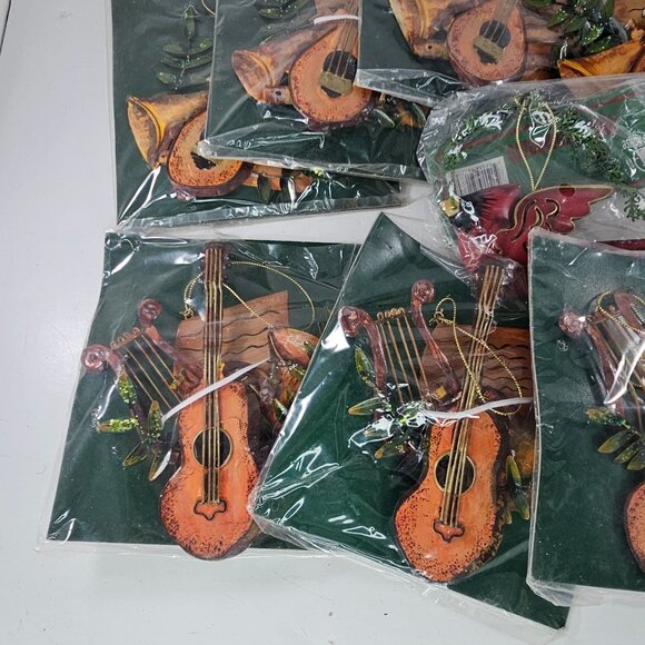 Musical Instrument Christmas Ornaments Set Of 10 Metal Cardinal Bird Lot - Picture 2 of 11